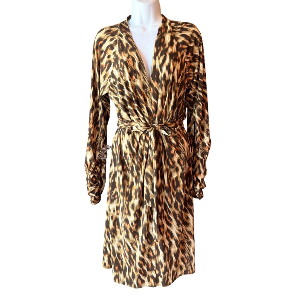 Laundry by Shelli Segal Leopard Print Wrap Brown Animal Print Size Large NWT